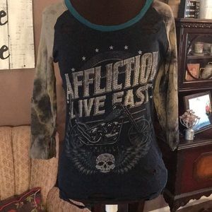 Affliction medium distressed baseball tee